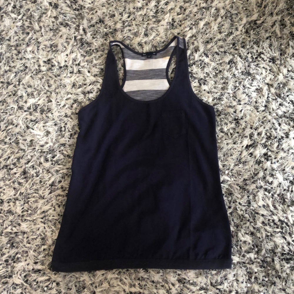 White and blue striped tank